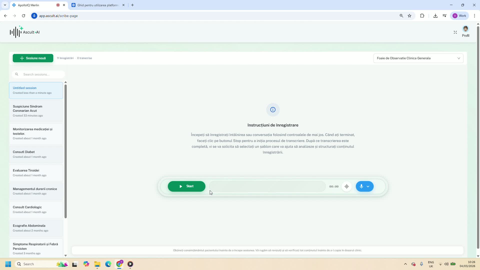 Start inregistrare